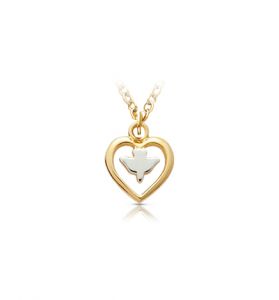 18K Two-Tone Gold Dove & Open Heart Necklace - 7/16"