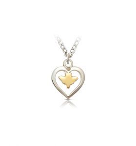 Sterling Silver Two-Tone Dove & Open Heart Necklace - 7/16"