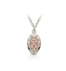 Sterling Silver Pink Enameled Baby Miraculous Medal - 1/2"