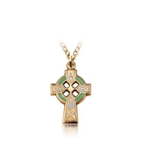 14K Gold Filled Green Enameled Baby Celtic Cross - 9/16"