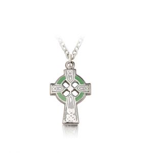 Sterling Silver Green Enameled Baby Celtic Cross - 9/16"