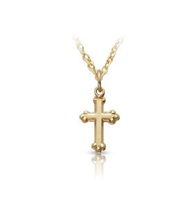 10K Gold Filled Baby Cross Necklace in a Budded Design - 1/2"