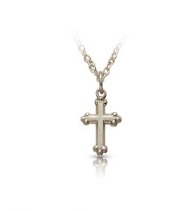 Sterling Silver Baby Cross Necklace in a Budded Design - 1/2"