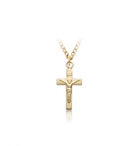 18K Gold Plated Over Sterling Silver Baby Crucifix - 5/8"