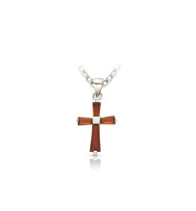 Sterling Silver January Garnet Birthstone Baby Cross - 3/8"