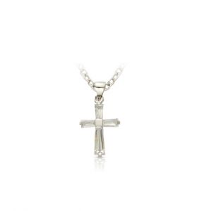 Sterling Silver April White Crystal Birthstone Baby Cross - 3/8"