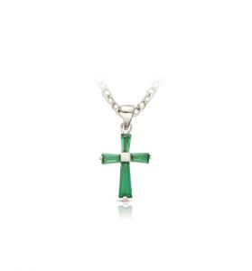 Sterling Silver May Emerald Birthstone Baby Cross - 3/8"