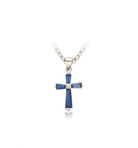 Sterling Silver September Sapphire Birthstone Baby Cross - 3/8"