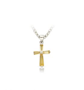 Sterling Silver November Topaz Birthstone Baby Cross - 3/8"