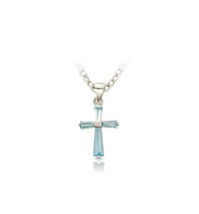 Sterling Silver December Turquoise Birthstone Baby Cross - 3/8"