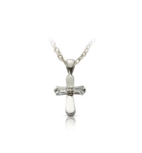 Sterling Silver Baby Cross in a 
CZ Baquette Stone Design - 1/2"