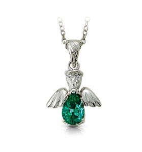 Sterling Silver March Birthstone 
Angel Necklace - 3/4"