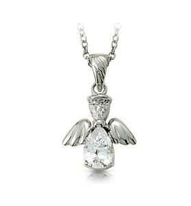 Sterling Silver April Birthstone 
Angel Necklace - 3/4"