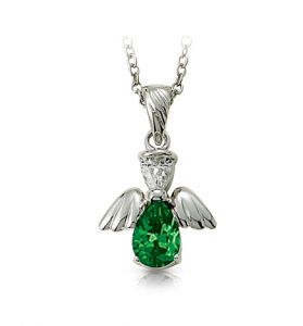 Sterling Silver May Birthstone 
Angel Necklace - 3/4"