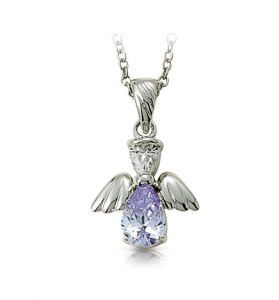 Sterling Silver June Birthstone 
Angel Necklace - 3/4"