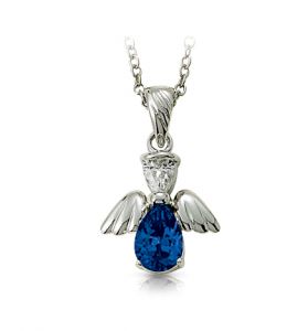 Sterling Silver September Birthstone 
Angel Necklace - 3/4"