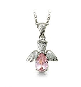 Sterling Silver October Birthstone 
Angel Necklace - 3/4"