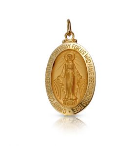 14K Gold Oval Miraculous Medal in a Polished Border Finish - 3/4"