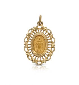 14K Gold Oval Filigree Miraculous Medal in a Polished Border Finish - 7/8" [1]