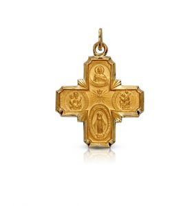 14K Gold Five Way Medal - 7/8"