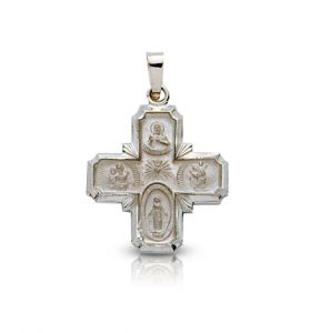 14K White Gold Five Way Medal Pendant - 7/8"