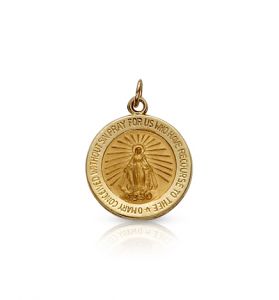 14K Gold Round Miraculous Medal in a Polished Border Finish - 1/2"