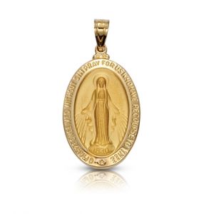 14K Gold Oval Miraculous Medal - 7/8"