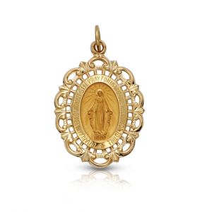 14K Gold Oval Filigree Miraculous Medal in a Polished Border Finish - 3/4" [1]