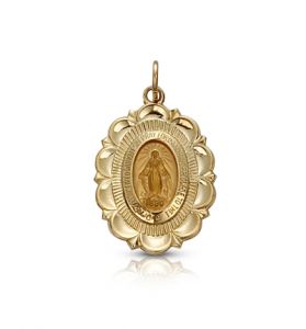 14K Gold Oval Filigree Miraculous Medal - 7/8"