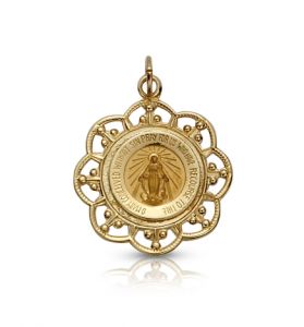 14K Gold Round Filigree Miraculous Medal - 3/4"