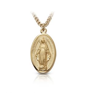 14K Gold Miraculous Oval Medal - 7/8"