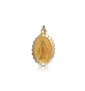 14K Gold Oval Mircaculous Medal with Decorative Petal Border 1/2"