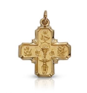 14K Gold First Communion Four Way Medal - 3/4"