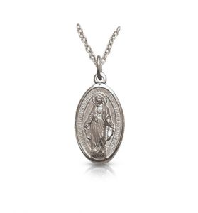 Sterling Silver Miraculous Oval Medal - 9/16"