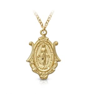 14K Gold Filled Shield Miraculous Medal in a Satin Finish - 3/4"