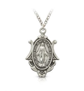 Sterling Silver Shield Miraculous 
Medal with Antiqued Finish - 3/4"