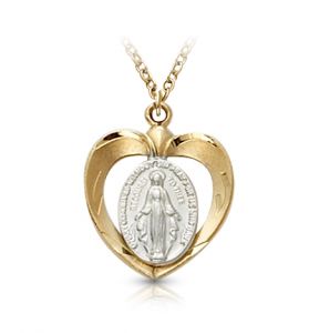 14K Gold Filled 2-Tone Heart Shaped
Miraculous Medal - 11/16"