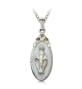 Sterling Silver Enameled Miraculous Medal with Set Stones - 1"