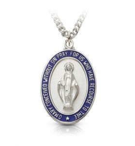 Sterling Silver Miraculous Medal
With Blue Border Design - 15/16"