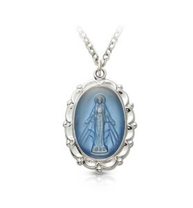 Sterling Silver Blue Enameled  
Miraculous Medal - 3/4"