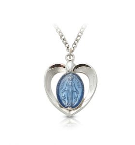 Sterling Silver Blue Enameled Heart  
Miraculous Medal - 1/2"