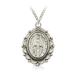 Sterling Silver Miraculous Medal in a 
Decorative Design - 3/4"
