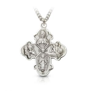 Sterling Silver Engraved Clover Five Way Medal - 1 3/16"