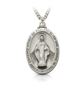 Sterling Silver Oval Miraculous Medal - 1 1/8"