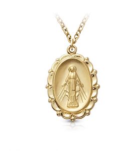 14K Gold Plated Oval Miraculous Medal - 13/16"