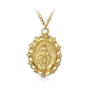 14K Gold Plated Oval Miraculous Medal - 5/8"