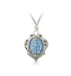 Sterling Silver Blue Enameled Shell Miraculous Medal- 3/4"