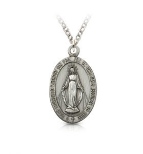 Sterling Silver Oval Antique Miraculous Medal - 3/4"