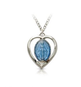 Sterling Silver Pierced Heart Blue Enameled Miraculous Medal - 11/16" [1]