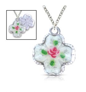 Sterling Silver Enameled Flower and 
Four Way Shadow Medal - 1/2"